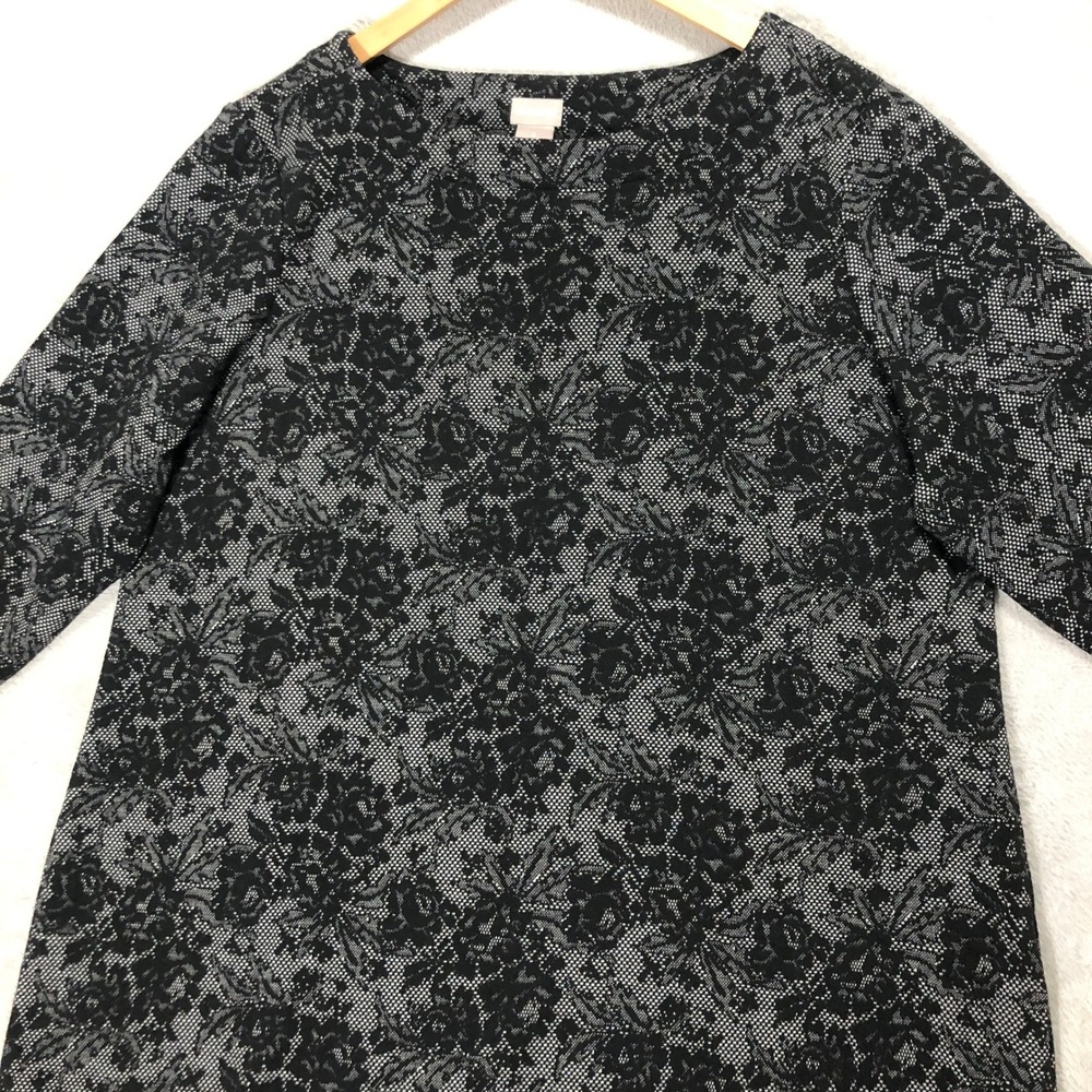 Chico's Floral Lace Tunic Top 3/XL 3/4 Sleeve Button Detail